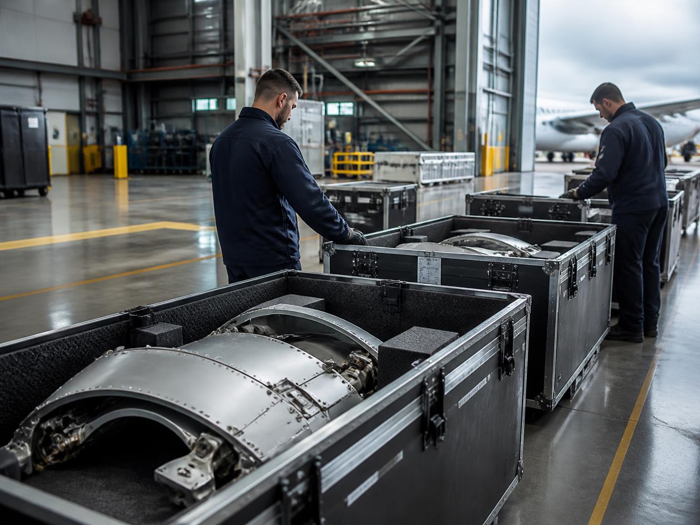 Aircraft components prepared for professional logistics